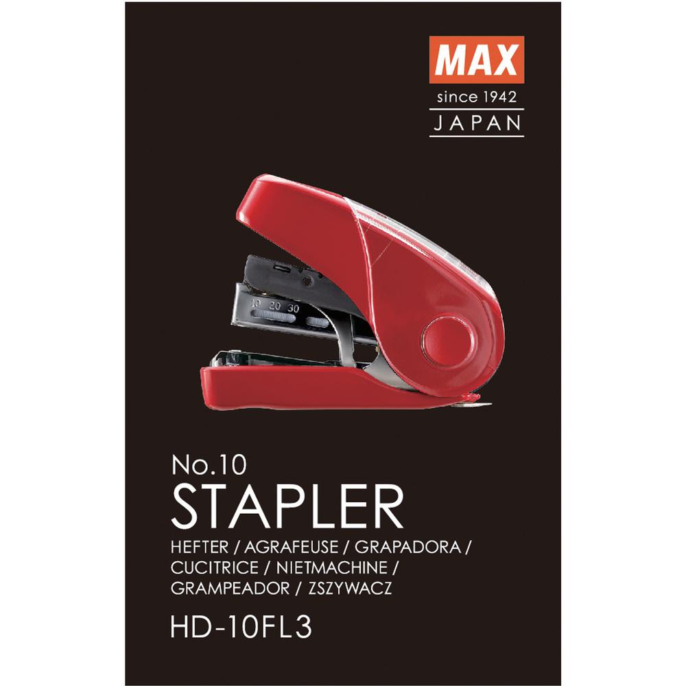 MAX Flat Clinch Mini Stapler - Staples Upto 25 Sheet - Red - 1 Each - Max