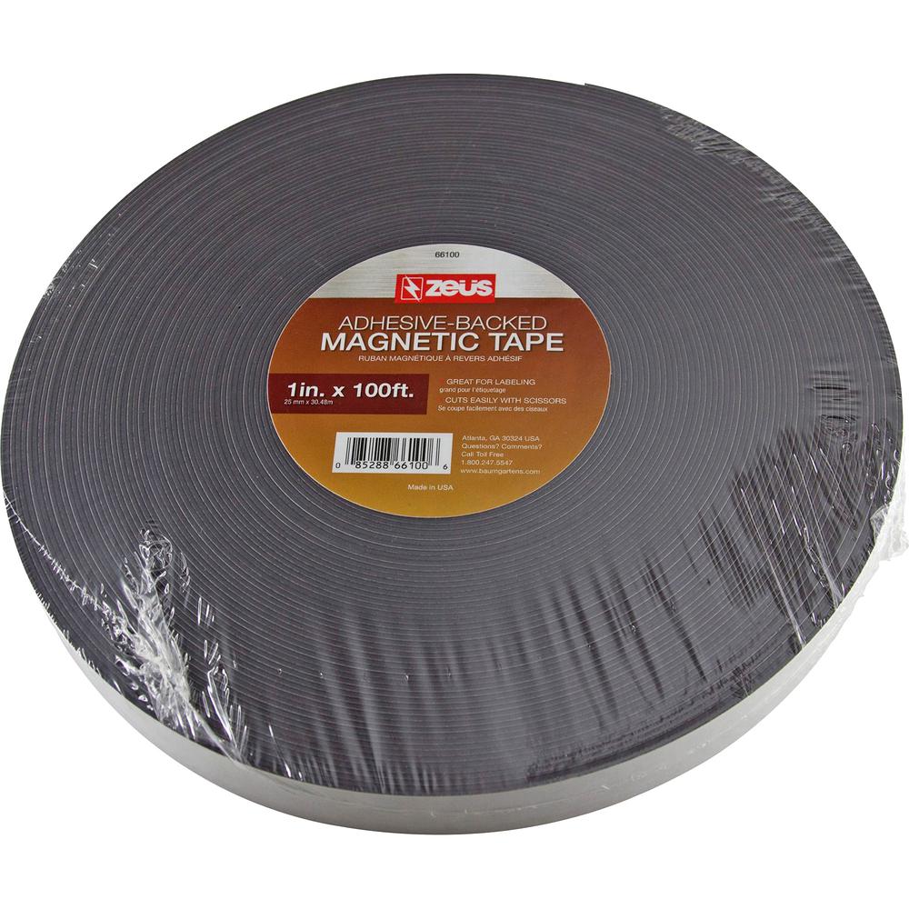 Zeus Magnetic Tape - 33.33 yd Length x 1'' Width - Magnet - Adhesive Backing - For Sign, Photo - 1 / Roll - Black - ZEUS