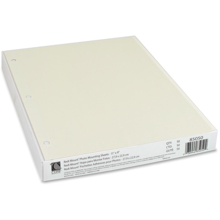 C-Line Redi-Mount Ring Binder Photo Mounting Sheets - Clear Overlay, White Page, 11 x 9, 50/BX, 85050