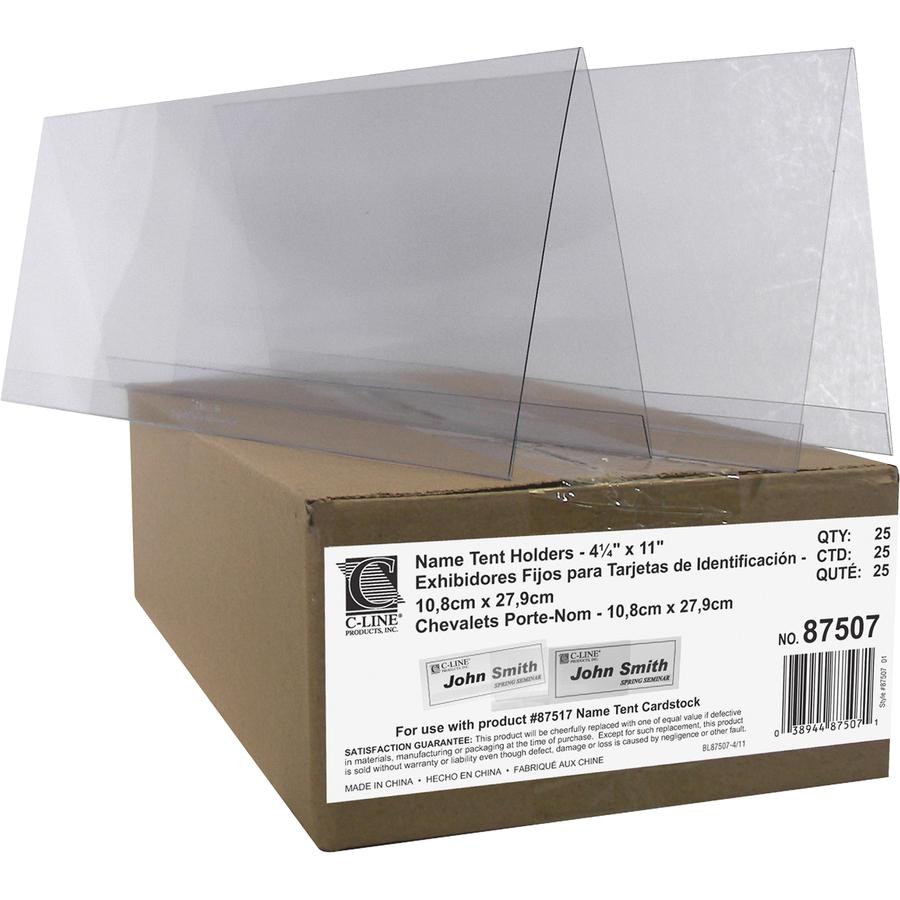 C-Line Heavyweight Rigid Plastic Name Tent Holder - Large Size, 4-1/4 x 11, 25/BX, 87507