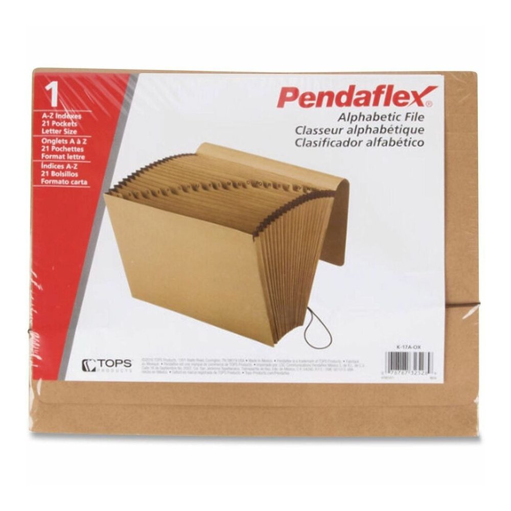 Pendaflex Essentials Letter Expanding File - 8 1/2'' x 11'' - 7/8'' Expansion - 21 Pocket - Kraft, Tyvek - Brown - Reinforced Gusset, Elastic Closure - 0% Recycled - 1 Each