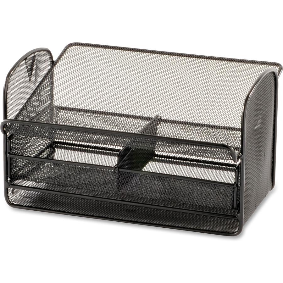 Safco Onyx Mesh Telephone Stand - 7'' Height x 11.8'' Width x 9.3'' DepthDesktop - Adjustable - Black - Steel - 1 Each