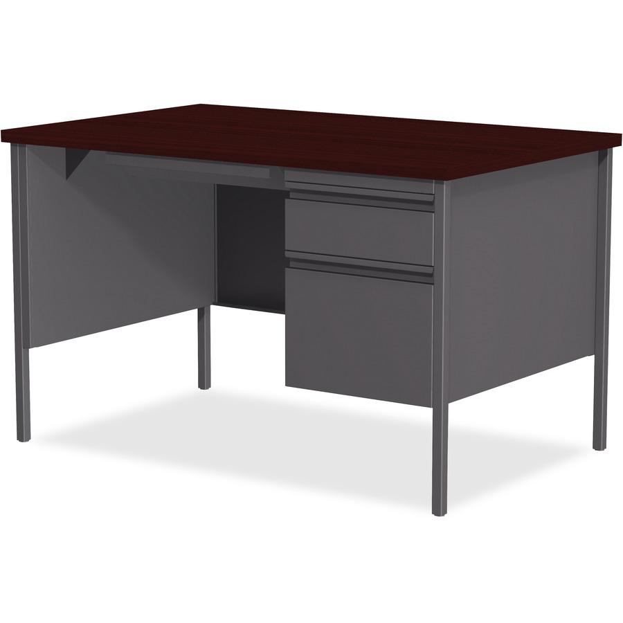 Lorell Fortress Series 48'' Right Single-Pedestal Desk - Laminated Rectangle, Mahogany Top - 30'' Table Top Length x 48'' Table Top Width x 1.13'' Table Top Thickness - 29.50'' Height - Assembly Required -