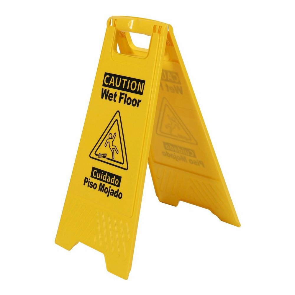 Genuine Joe Universal Graphic Wet Floor Sign - English, Spanish - Print/Message ''Wet Floor'' - Foldable - Yellow - 2 / Carton