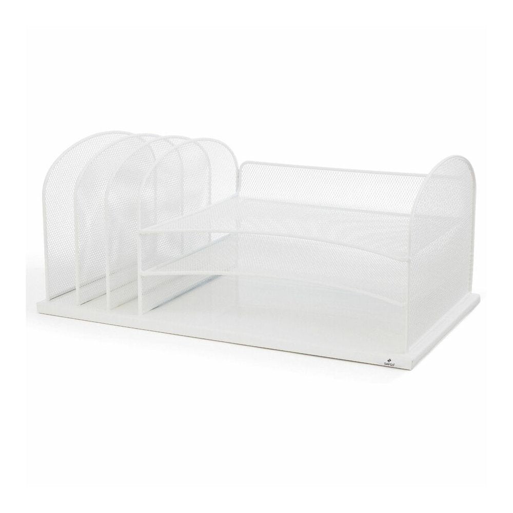 Safco Onyx 3 Tray/3 Upright Section Desk Organizer - 8.25'' Height x 19.50'' Width x 11.50'' Depth - Desktop - White - Steel - 1 Each