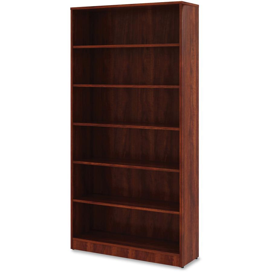 Lorell Laminate Bookcase - 6 Shelf(ves) - 73'' Height x 36'' Width x 12'' Depth - Sturdy, Adjustable Feet, Adjustable Shelf - Thermofused Laminate (TFL) - Cherry - Laminate - 1 Each