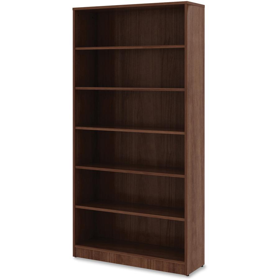 Lorell Laminate Bookcase - 6 Shelf(ves) - 72'' Height x 36'' Width x 12'' Depth - Sturdy, Adjustable Feet, Adjustable Shelf - Thermofused Laminate (TFL) - Walnut - Laminate - 1 Each