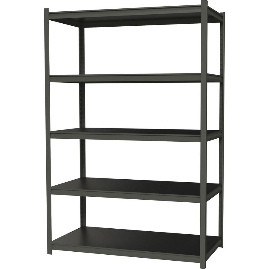 Lorell Iron Horse 3200 lb Capacity Riveted Shelving - 5 Shelf(ves) - 72'' Height x 48'' Width x 18'' Depth - 30% Recycled - Black - Steel, Laminate - 1 Each