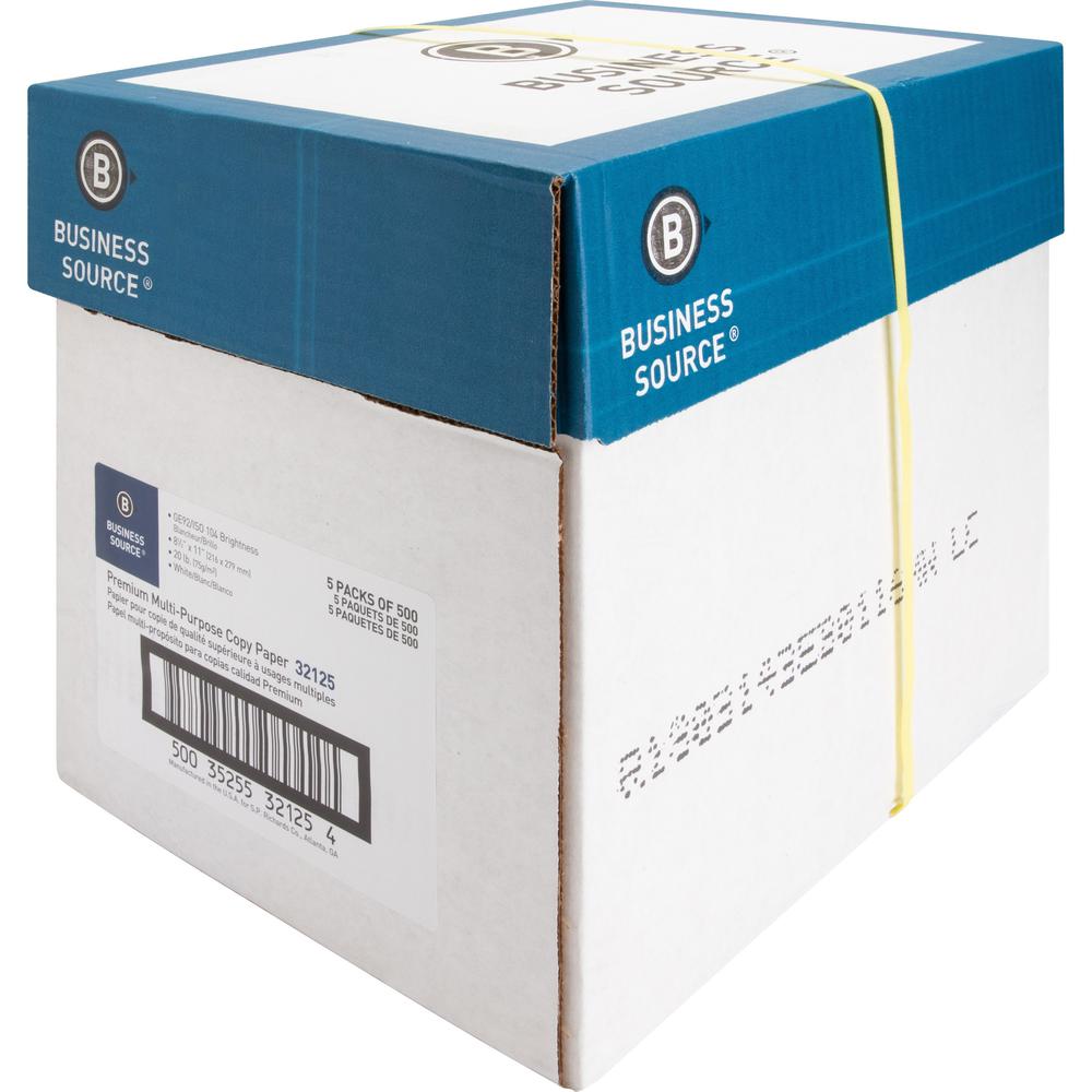 Business Source Premium Multipurpose Copy Paper - 92 Brightness - Letter - 8 1/2'' x 11'' - 20 lb Basis Weight - 5 / Carton - 2500 Sheets - 500 Sheets per Ream - 5 Ream per Case - Acid-free - White