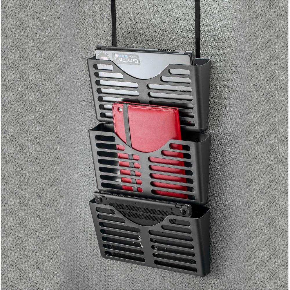 Lorell Hanging Triple Pocket File Set - 3 Pocket(s) - 30% Recycled - Black - Plastic - 1 Each