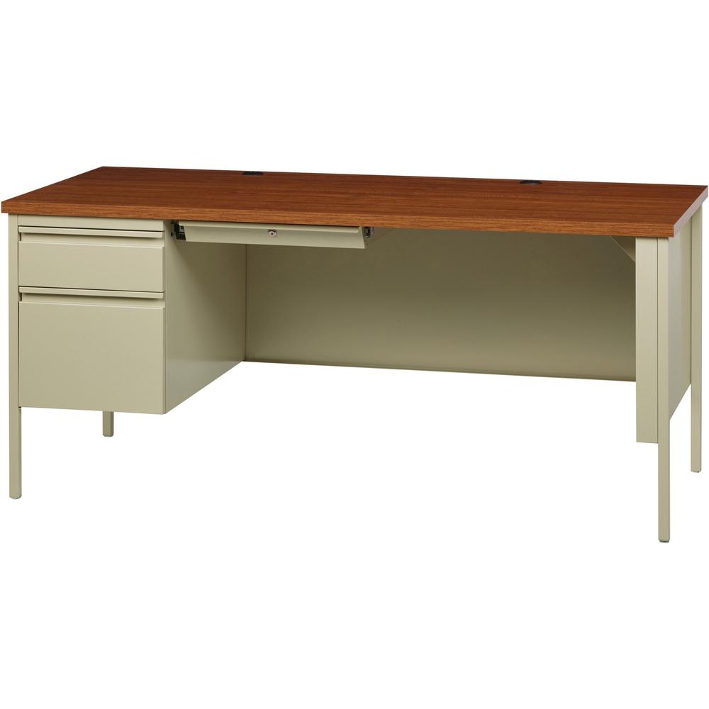 Lorell Fortress Series Left-Pedestal Desk - Rectangle Top - 66'' Table Top Width x 30'' Table Top Depth x 1.12'' Table Top Thickness - 29.50'' HeightAssembly Required - Oak, Oak Laminate, Putty - Steel -