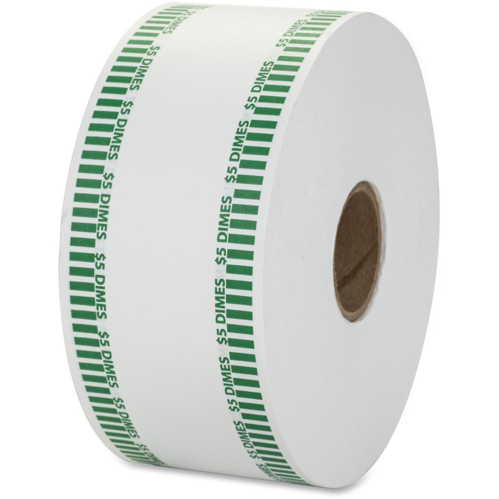 PAP-R Color-coded Coin Machine Wrappers - 1000 ft Length - 1900 Wrap(s)Total $5.0 in 50 Coins of 10¢ Denomination - 15 lb Basis Weight - Kraft - Green, White - 1900 / Roll