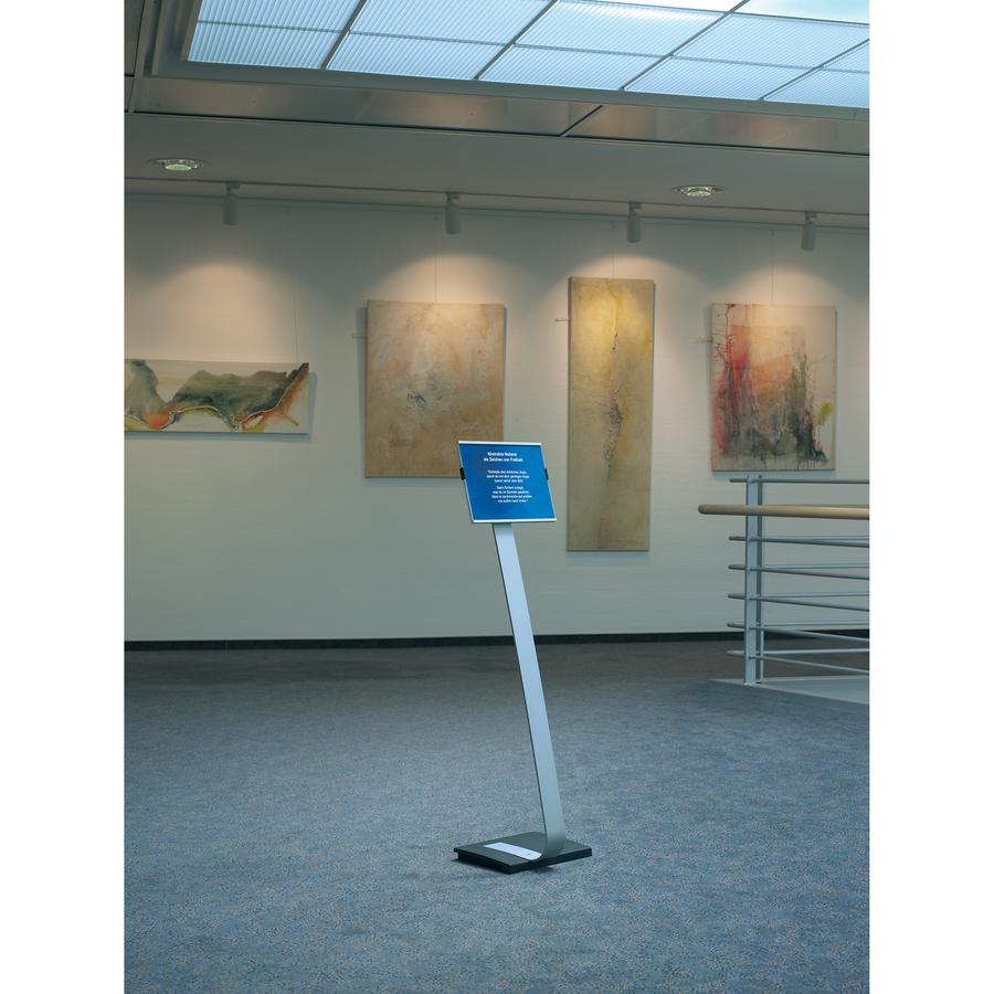 DURABLE INFO SIGN Letter Floor Stand - 8.5'' x 11'' Sign - 40.5'' - 46.5'' Height - Rectangular Shape - Acrylic, Stainless Steel - Updateable - Silver - 1 Pack - Durable