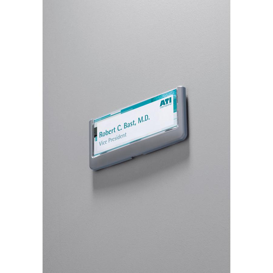 DURABLE CLICK SIGN with Cubicle Panel Pins - 2-1/8'' x 5-7/8'' - 2 Pins - Anti-glare - Acrylic, Aluminum - Updateable - Graphite - 1 Pack - Durable