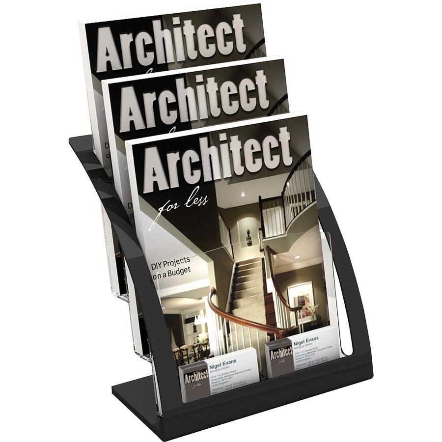 Deflecto Contemporary Literature Holder - 3 Compartment(s) - 3 Tier(s) - 13.3'' Height x 11.2'' Width x 6.9'' DepthDesktop, Counter - Durable, Business Card Holder - Plastic - 1 Each - deflecto