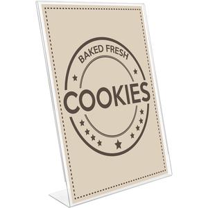 Deflecto Anti-Glare Slanted Sign Holder - Portrait - 11'' x 8.5'' x 2.5'' x - Acrylic - 1 Each - Clear - Anti-glare, Scratch Resistant, Durable, Heavy Duty, Double-sided - deflecto