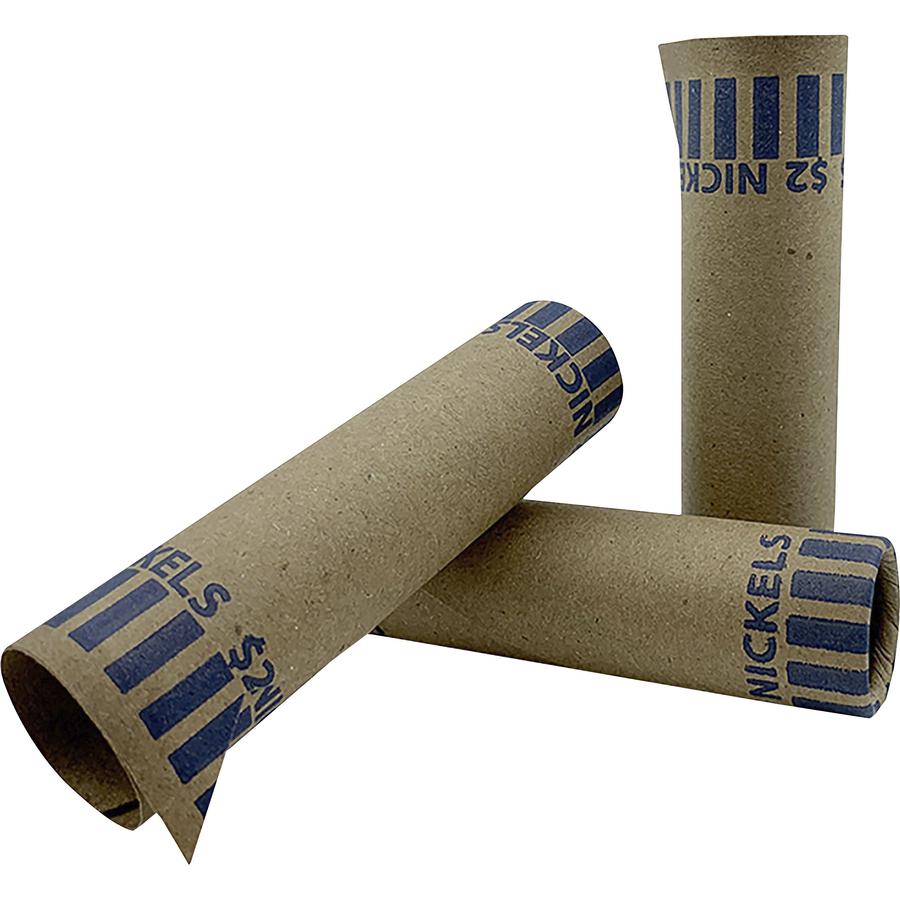 PAP-R Tubular Coin Wrappers - Total $2.00 in 40 Coins of 5¢ Denomination - Heavy Duty, Burst Resistant - Kraft - Blue - 1000 / Box
