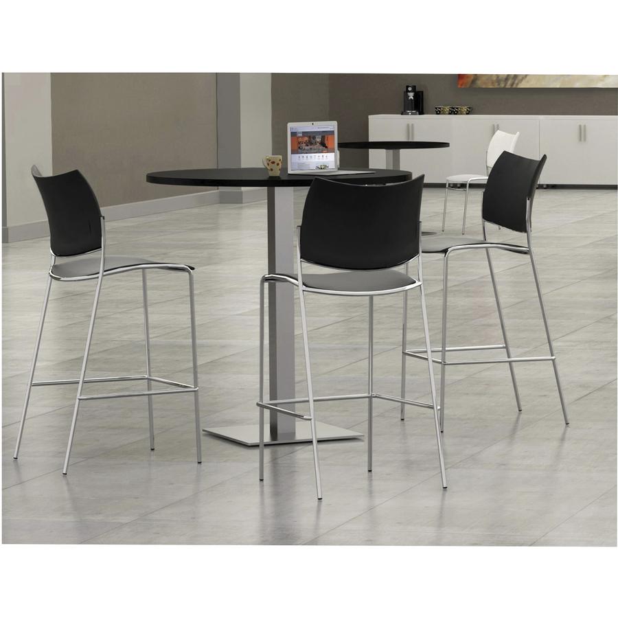 Mayline Escalate Stool - White Plastic Seat - White Plastic Back - Silver Frame - Four-legged Base - 2 / Carton