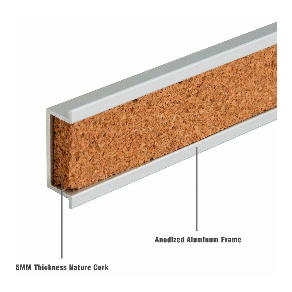 Lorell Cork Strip Bulletin Bars - 18'' Board Width - Cork Surface - Self-healing, Fade Resistant, Self-sealing - Anodized Aluminum Frame - 3 / Bundle
