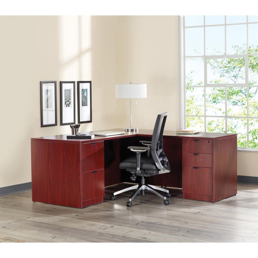 Lorell Prominence 2.0 Left-Pedestal Desk - 1'' Top, 66'' x 30''29'' - 3 x File, Box Drawer(s) - Single Pedestal on Left Side - Band Edge - Material: Particleboard - Finish: Mahogany Laminate, Thermofused