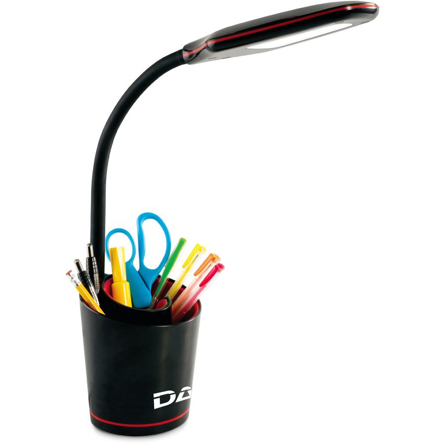 Data Accessories Company Desk Lamp - 16'' Height - 5.50 W LED Bulb - Desk Mountable - Black, Red - for Office, Home, Dorm