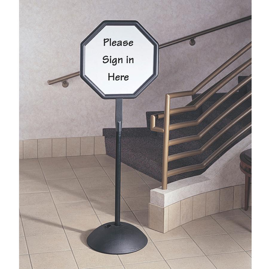 Safco Write Way Dual-sided Directional Sign - 1 Each - 22.5'' Width x 65'' Height x 18'' Depth - Octagonal Shape - Both Sides Display, Magnetic, Durable - Steel - Indoor, Outdoor, Office - Black