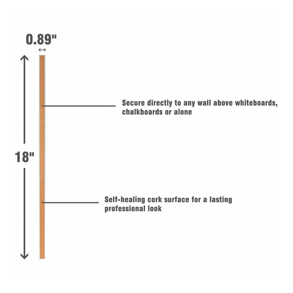 Lorell Cork Strip Bulletin Bars - 18'' Board Width - Cork Surface - Self-healing, Fade Resistant, Self-sealing - Anodized Aluminum Frame - 3 / Bundle