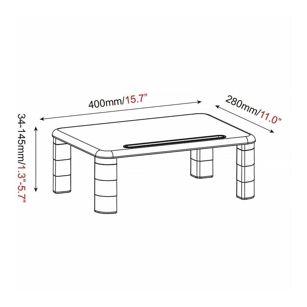 Lorell Height-Adjustable Monitor Riser - 4'' Height x 19.75'' Width - Desktop - Black