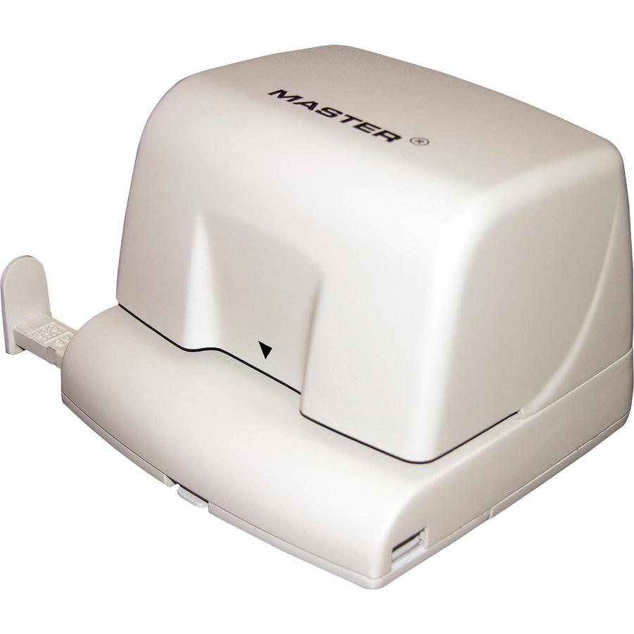 Master Products Compact Electric 2-Hole Punch - 2 Punch Head(s) - 12 Sheet of 20lb Paper - 1/4'' Punch Size - Round Shape - 4.5'' x 6.1'' x 3.6'' - Platinum