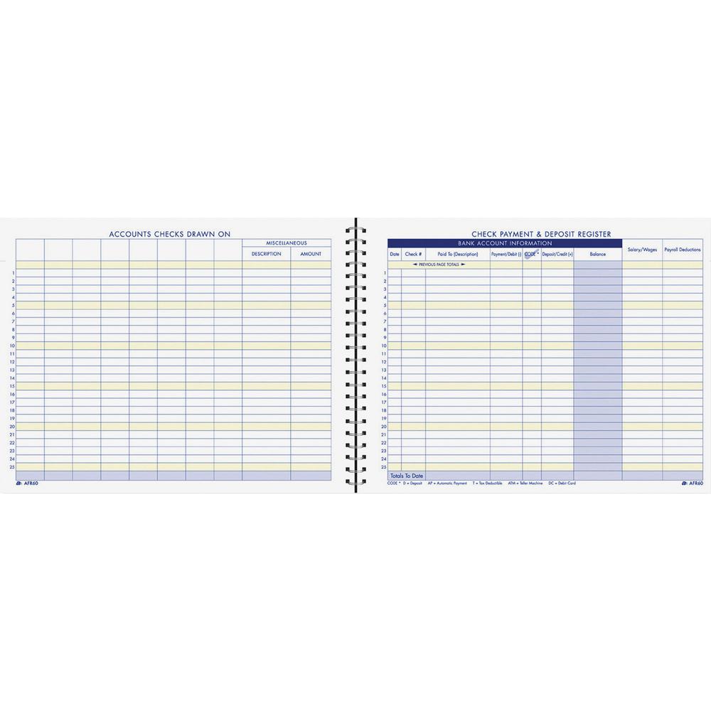 Adams Check Payment & Deposit Register - 96 Sheet(s) - 11'' x 8.50'' Sheet Size - White Sheet(s) - 1 Each