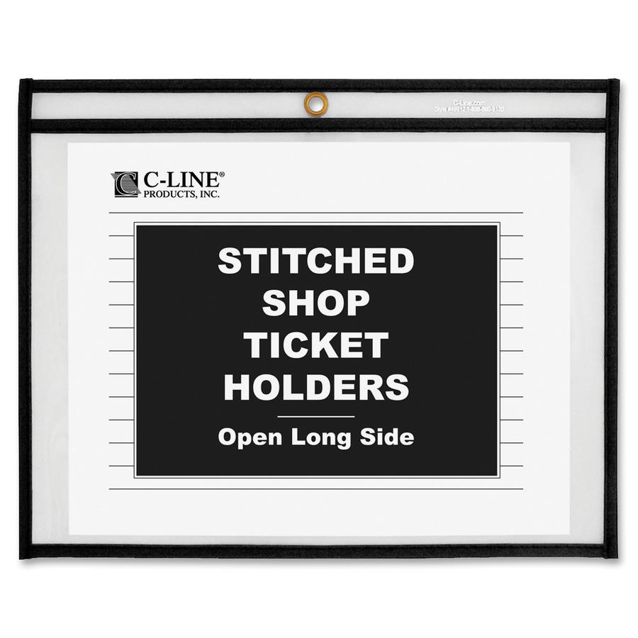C-Line Shop Shop Ticket Holders, Stitched - Both Sides Clear, Open Long Side, 11 x 8-1/2, 25/BX, 49911