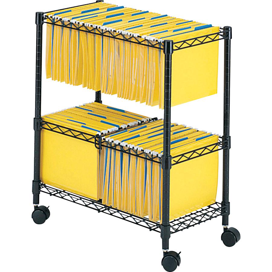 Safco 2-Tier Rolling File Cart - 300 lb Capacity - 4 Casters - Steel - x 25.8'' Width x 14'' Depth x 29.8'' Height - Black - 1 Each