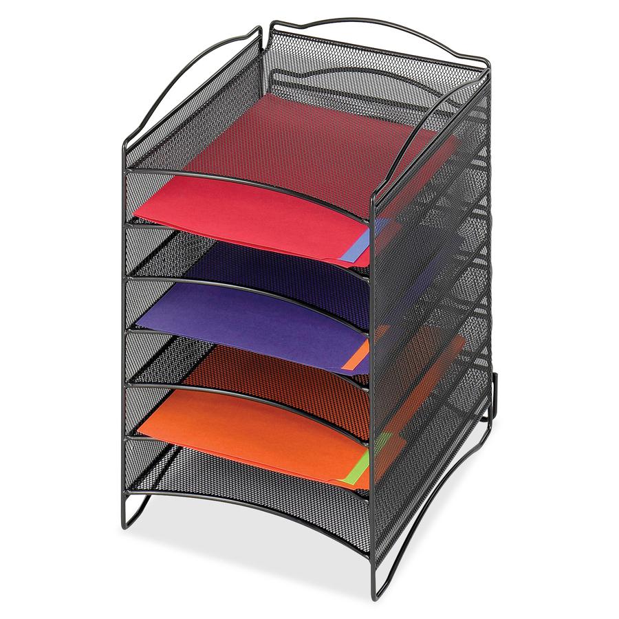 Safco 6-Compartment Mesh Desktop Organizer - 6 Compartment(s) - Compartment Size 1.75'' x 9.50'' x 12.25'' - 15.3'' Height x 10.3'' Width x 12.8'' DepthDesktop - Stackable - Powder Coated - Black - Steel -