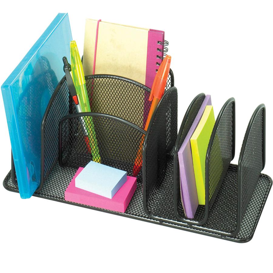 Safco Onyx Deluxe Desktop Organizer - 12.6'' Height x 4.3'' Width x 4.3'' Depth - Powder Coated - Black - Steel - 1 Each
