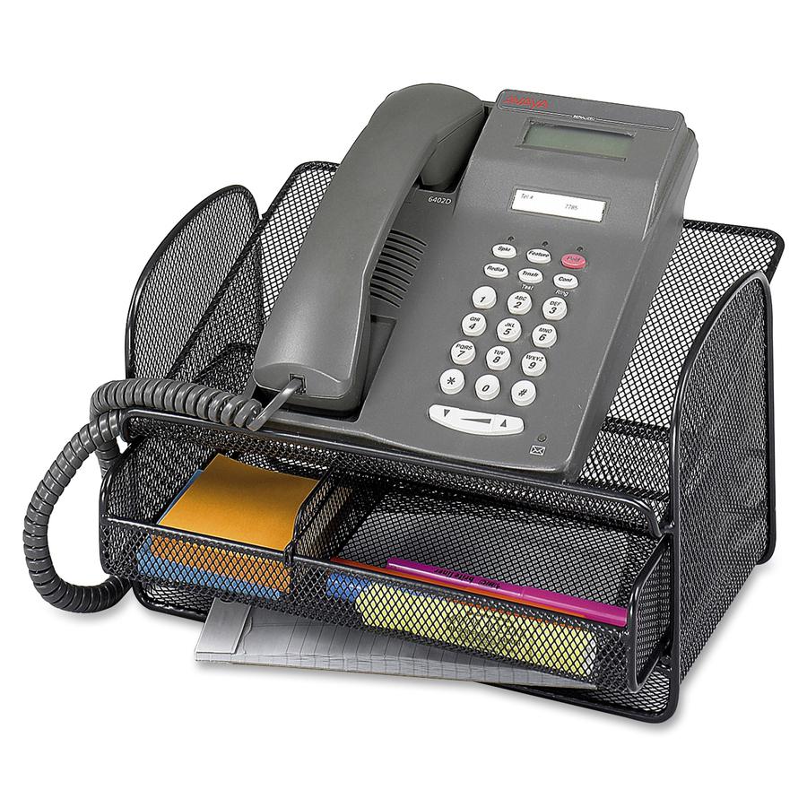 Safco Onyx Mesh Telephone Stand - 7'' Height x 11.8'' Width x 9.3'' DepthDesktop - Adjustable - Black - Steel - 1 Each
