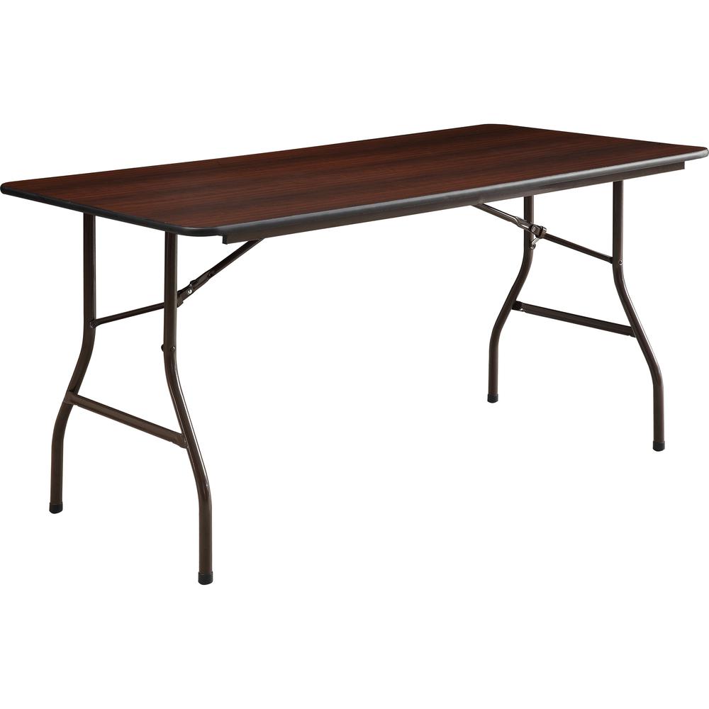 Lorell Economy Folding Table - Melamine Rectangle Top - 500 lb Capacity - 60'' Table Top Length x 30'' Table Top Width x 0.63'' Table Top Thickness - 29'' Height - Mahogany - 1 Each