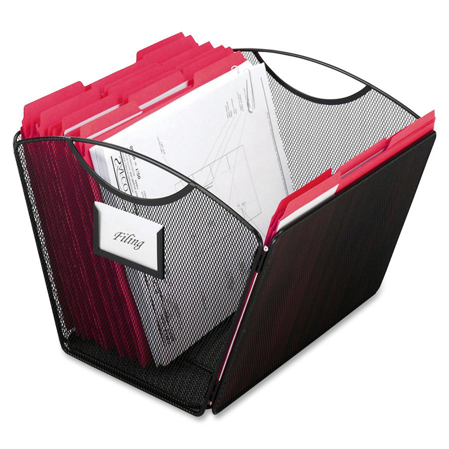 Safco Onyx Mesh Desktop Tub File - 9.5'' Height x 12.5'' Width x 13.8'' DepthDesktop - Powder Coated - Black - Steel - 1 Each