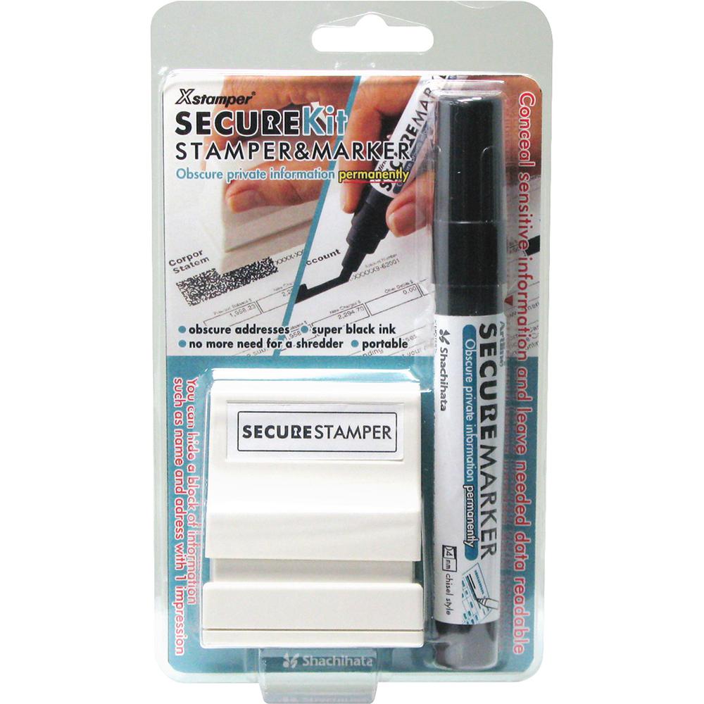 Xstamper Small Security Stamper Kit - 0.50'' Impression Width x 1.69'' Impression Length - Black - 1 / Pack
