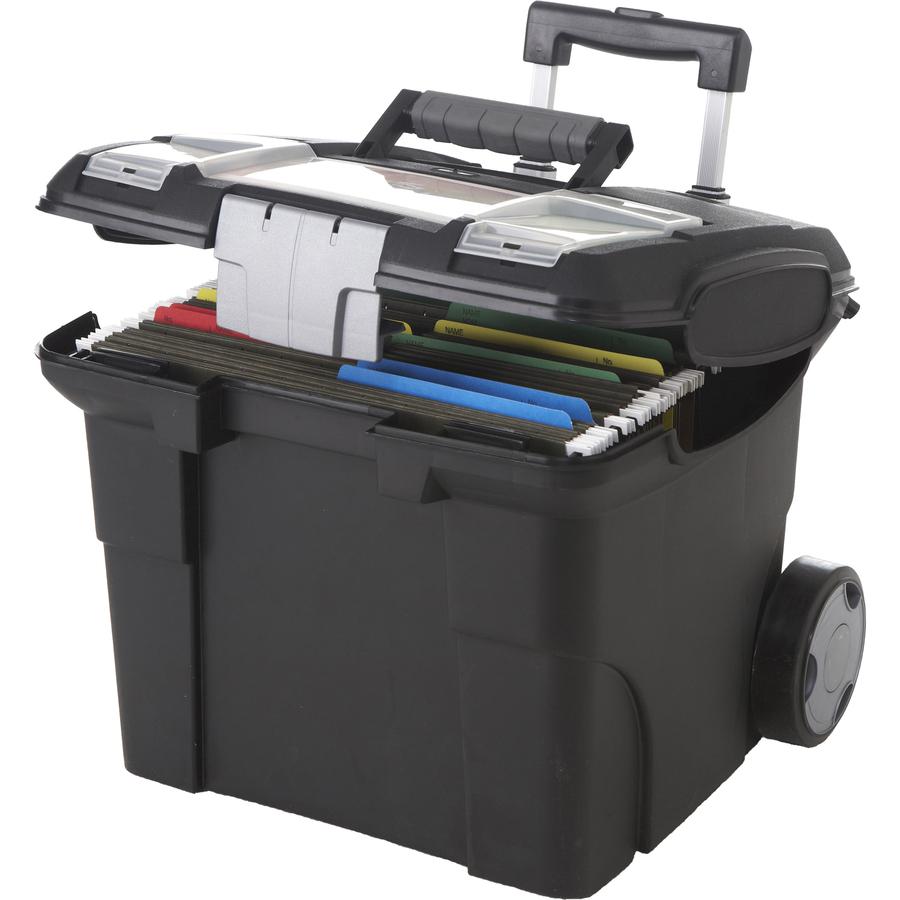 Storex Premium File Cart - Telescopic Handle - Steel, Plastic - 15'' Length x 16.4'' Width x 17'' Depth Height - Black - 1 Each