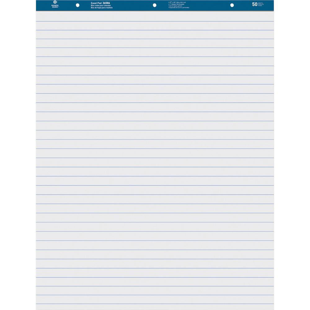 Business Source Standard Ruled Easel Pad - 50 Sheets - 15 lb Basis Weight - 27'' x 34'' - White Paper - Perforated - 2 / Carton