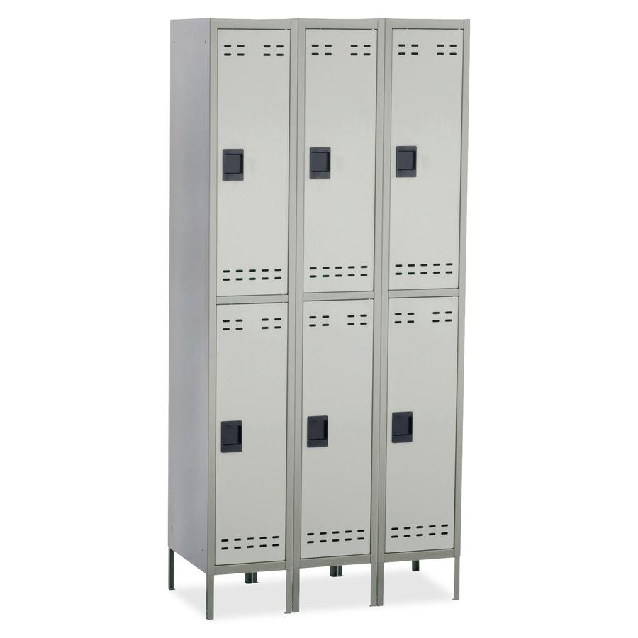 Safco Double-Tier Two-tone 3 Column Locker with Legs - 36'' x 18'' x 78'' - 3 x Shelf(ves) - Recessed Locking Handle - Gray - Steel