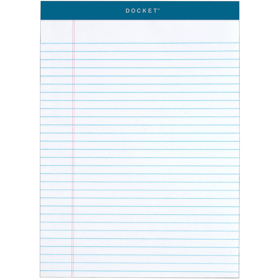 TOPS Docket Legal Rule Writing Pads - 50 Sheets - Double Stitched - 16 lb Basis Weight - 8 1/2'' x 11 3/4'' Sheet Size - 11.75'' Height x 8.5'' Width - White Paper - Rigid, Heavyweight, Bleed Resistant, P