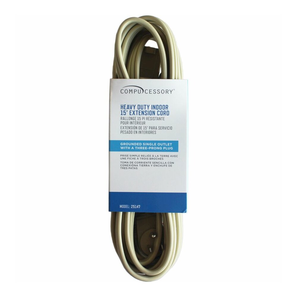 Compucessory Heavy Duty Indoor Extension Cord - 14 Gauge - 125 V AC / 15 A - Beige - 15 ft Cord Length - 1 Each