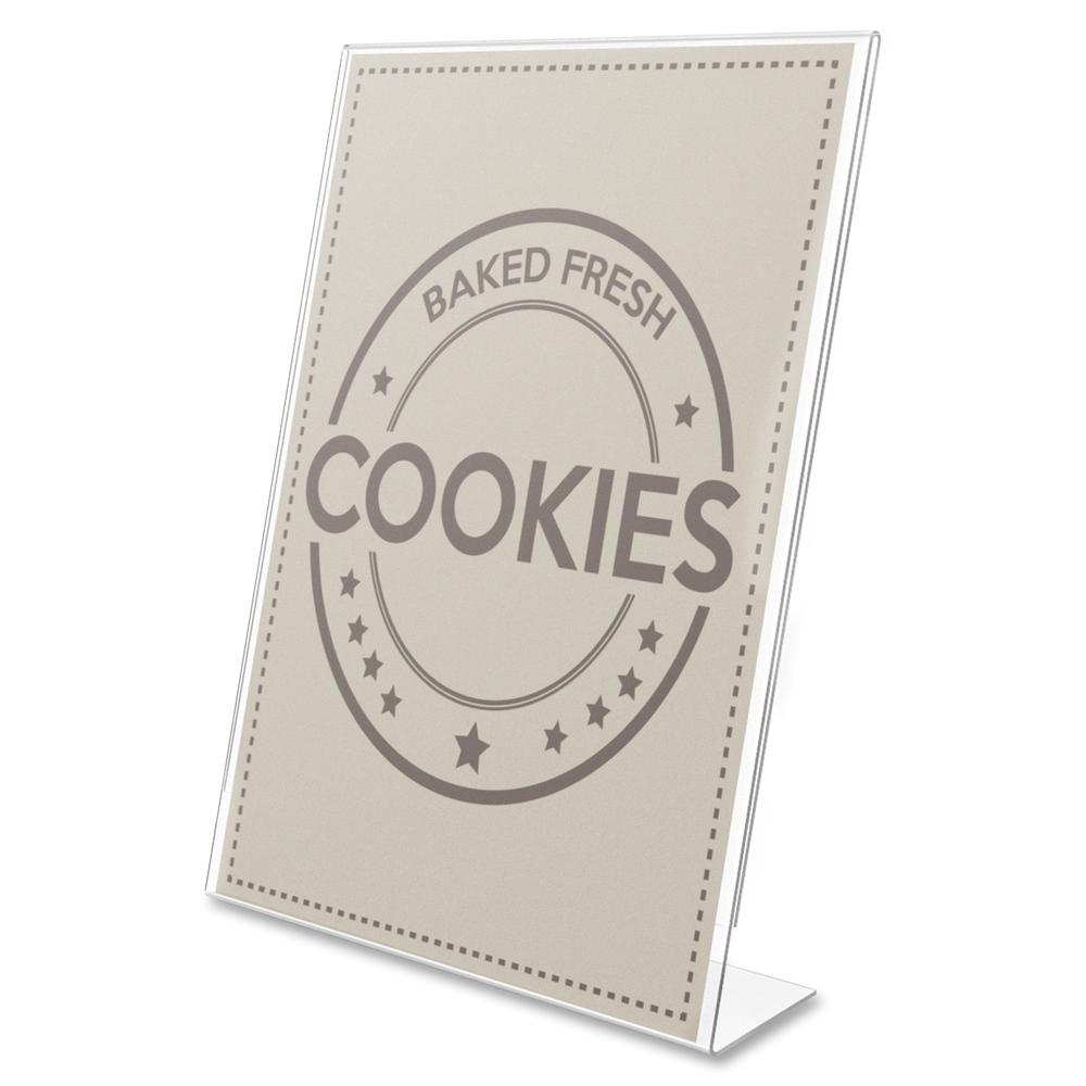 Deflecto Anti-Glare Slanted Sign Holder - Portrait - 11'' x 8.5'' x 2.5'' x - Acrylic - 1 Each - Clear - Anti-glare, Scratch Resistant, Durable, Heavy Duty, Double-sided - deflecto