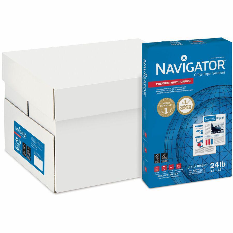 Navigator Platinum Superior Productivity Multipurpose Paper - Silky Touch - Bright White - 97 Brightness - 96% Opacity - Tabloid - 11'' x 17'' - 24 lb Basis Weight - Smooth - 2500 / Carton - Jam-free -