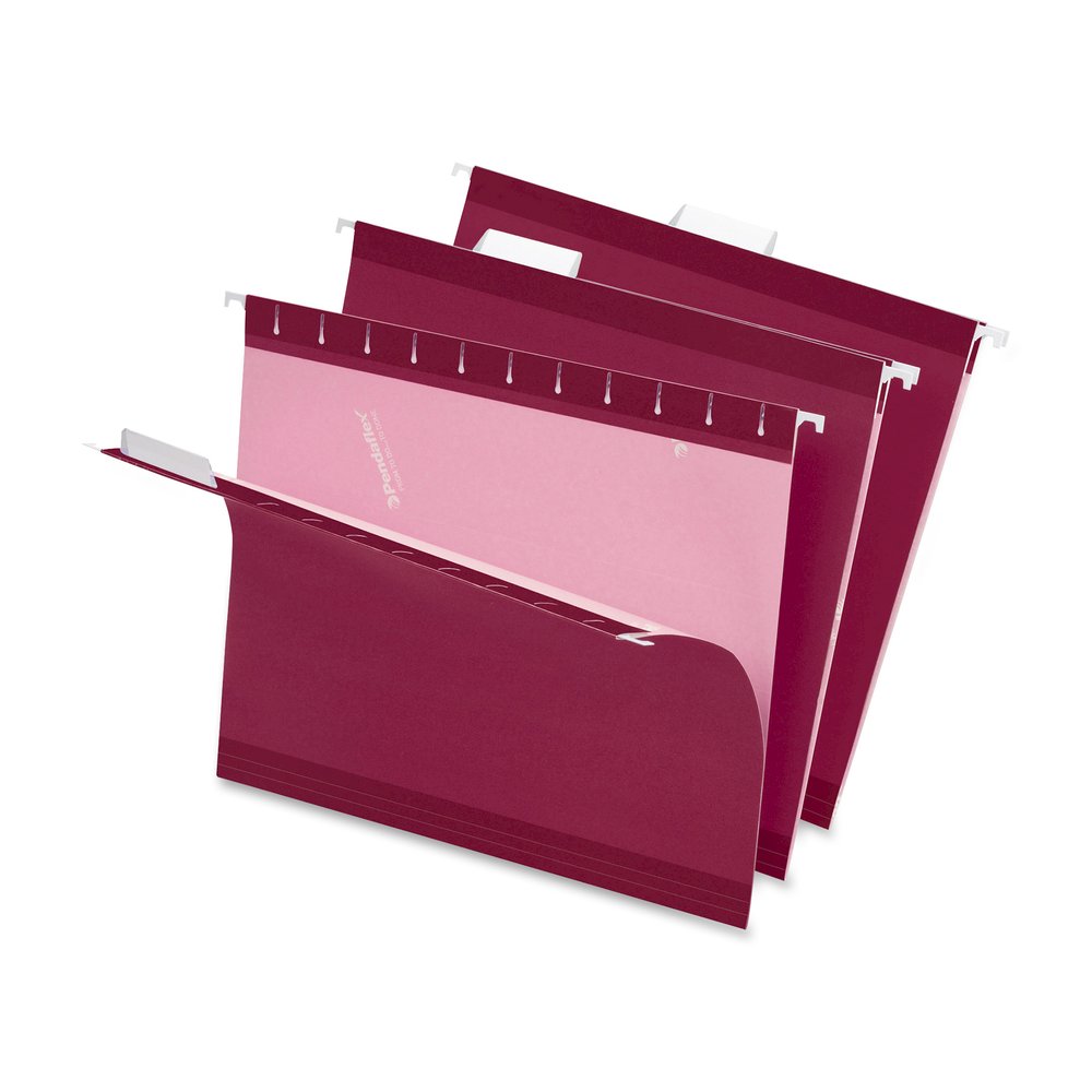 Pendaflex 1/5 Tab Cut Legal Hanging Folder - 8 1/2'' x 14'' - Internal Pocket - 11 pt. - Burgundy - Reinforced, Tear Resistant, Durable - 25 / Box