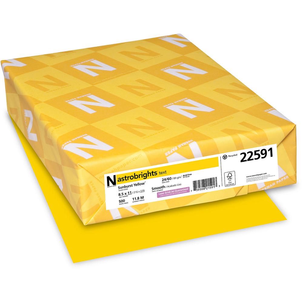 Astrobrights Color Paper - Sun Yellow - Letter - 8 1/2'' x 11'' - 24 lb Basis Weight - Smooth - 500 / Ream - Green Seal - Heavyweight, Acid-free, Lignin-free - Sunburst Yellow
