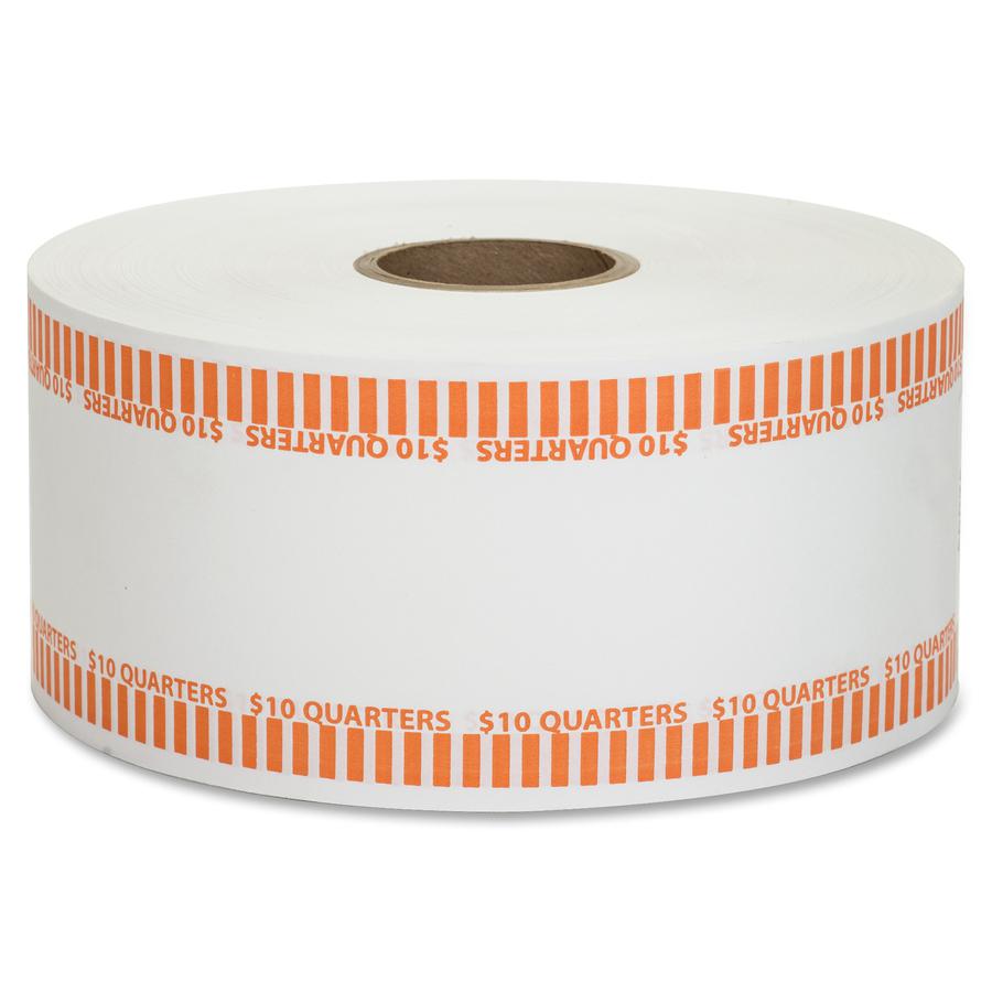 PAP-R Color-coded Coin Machine Wrappers - 1000 ft Length - 1900 Wrap(s)Total $10 in 40 Coins of 25¢ Denomination - 15 lb Basis Weight - Kraft - Orange, White - 1900 / Roll