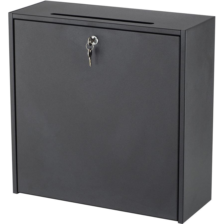 Safco Wall-mounted Inter-department Locking Mailbox - 12'' Height - External Dimensions: 18'' Width x 7.3'' Depth x 18'' Height - Hinged Closure - Steel - Black - For Letter, Document, Envelope, Memo, CD-