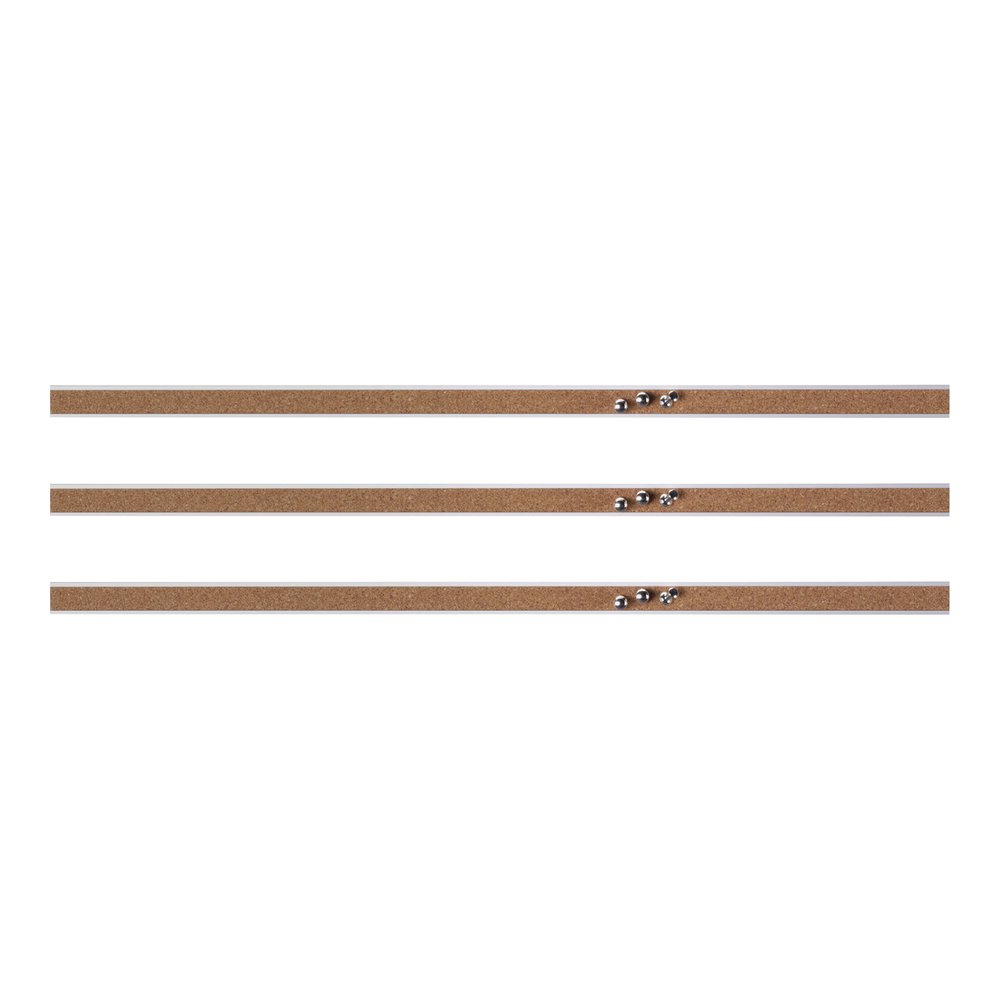 Lorell Cork Strip Bulletin Bars - 18'' Board Width - Cork Surface - Self-healing, Fade Resistant, Self-sealing - Anodized Aluminum Frame - 3 / Bundle